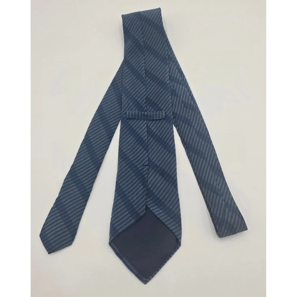 Pavone Blue Grey Striped Silk Necktie Hand Made in Italy Classic Business Tie